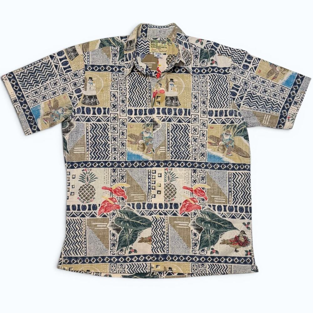 Vintage Reyn Spooner Mele Kalikimaka Hawaiian Shirt Aloha 1998 Size M Surf Santa